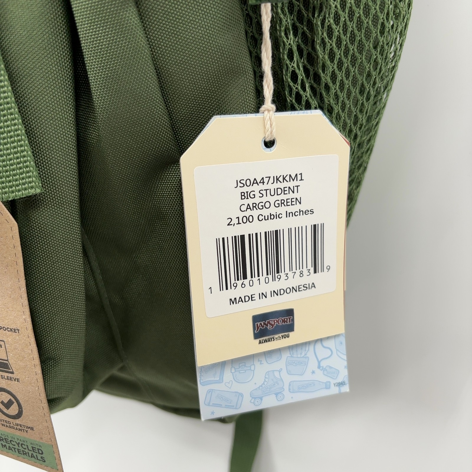 JanSport Laptop Backpack 15″ Laptop Sleeve 2 Compartments Cargo Green