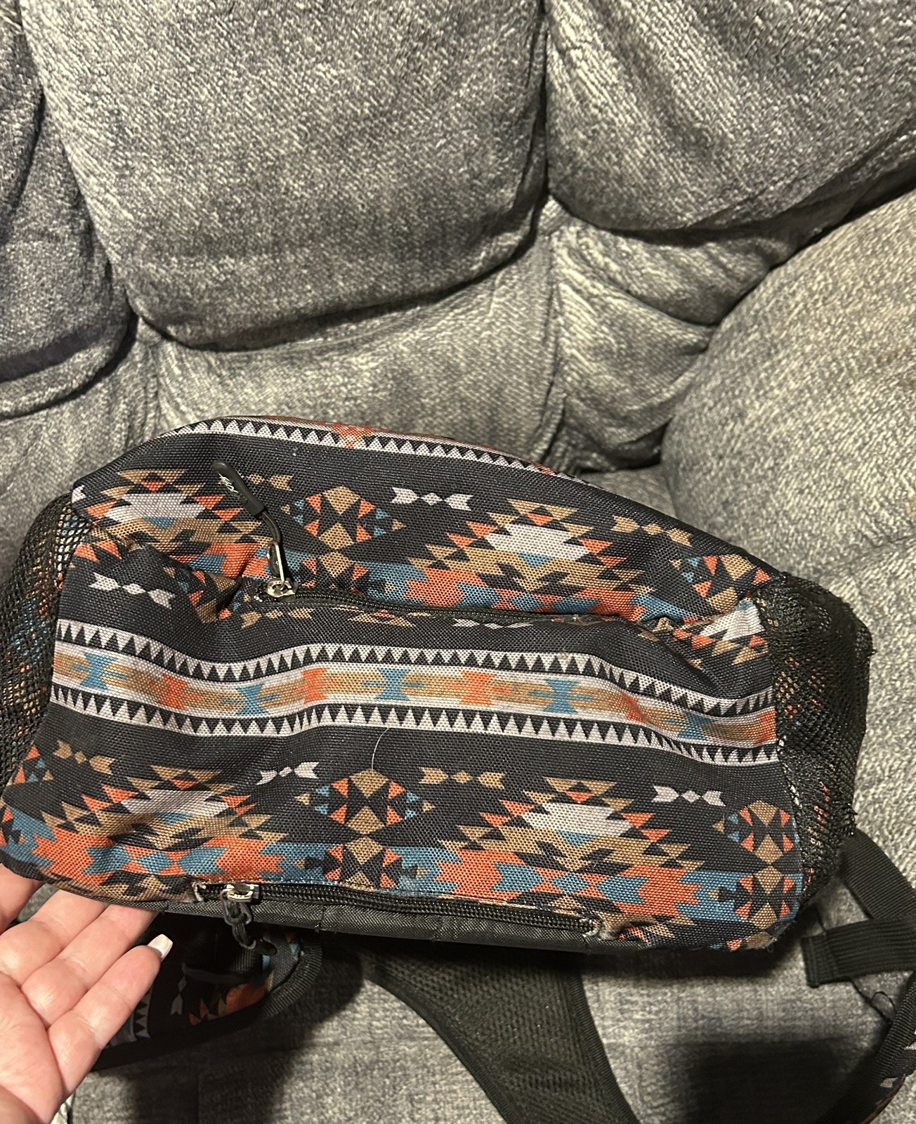 Hooey Rockstar 20L Backpack Black Aztec Pattern With Hat Strap and Rain Cover