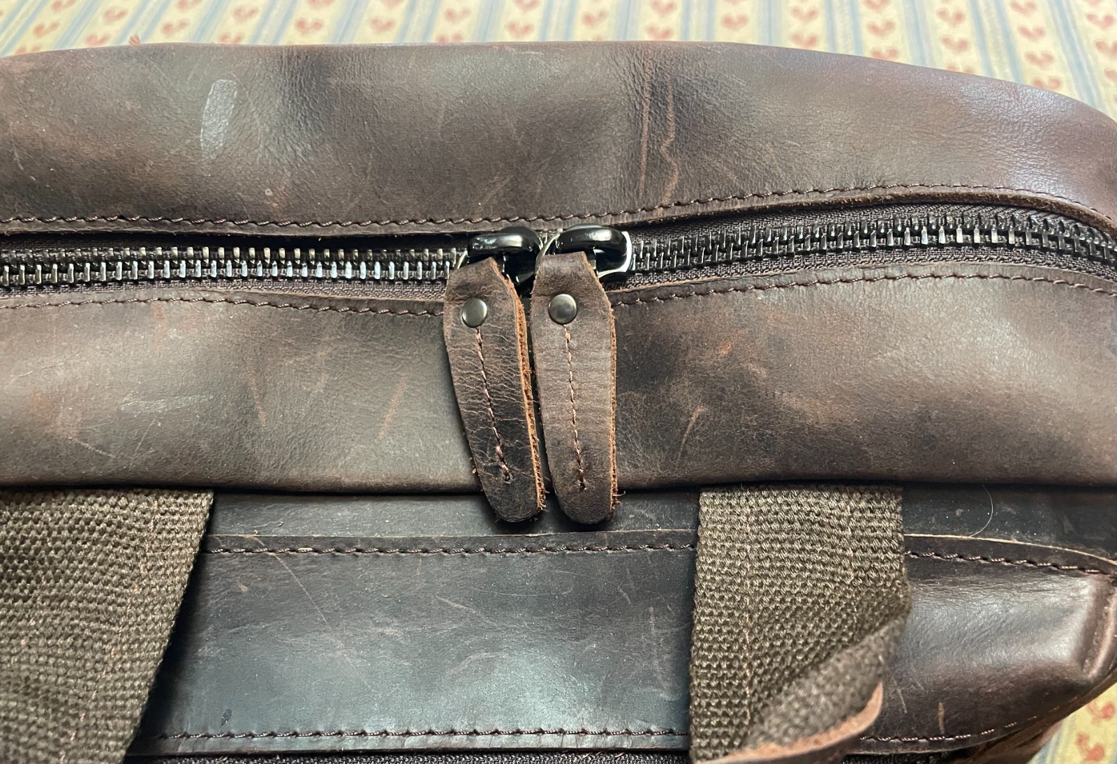 Multi Pocket Leather Laptop Utility Backpack Brown no brand