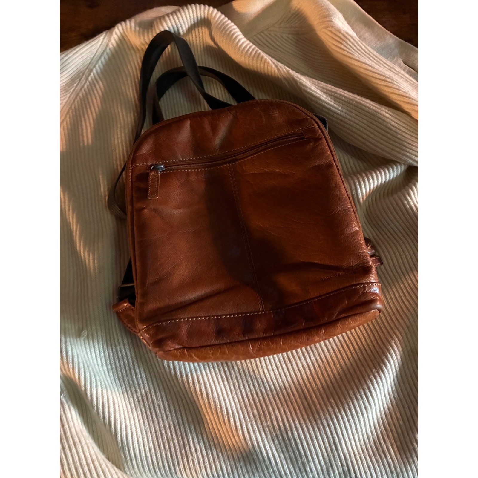 Jack Georges Sling Backpack Mens Small Cognac Excellent Leather Tech Organizer