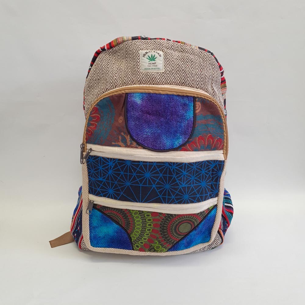 Hemp Backpack Travel Handmade Hippie Hemp School Bag Multicoloured Festival Fun