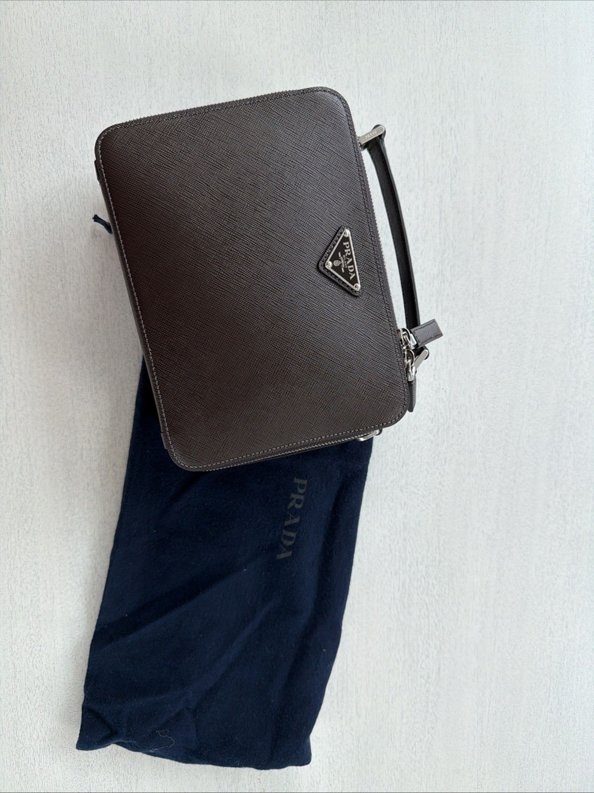 PRADA Medium Brique Bag – Coffee Saffiano Leather