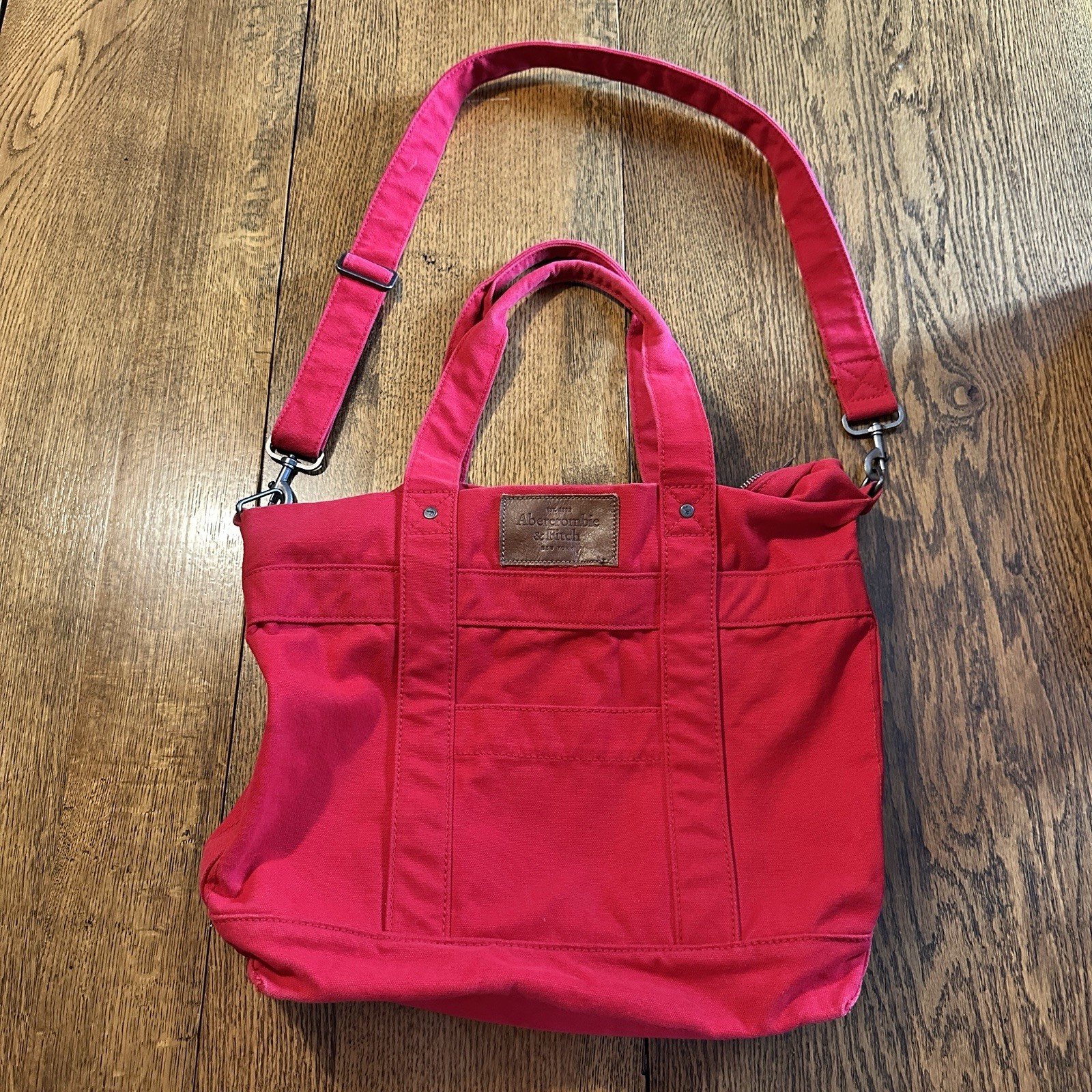 Vtg 90s Y2K Abercrombie & Fitch Tote Bag Canvas Crossbody Red Preppy Retro