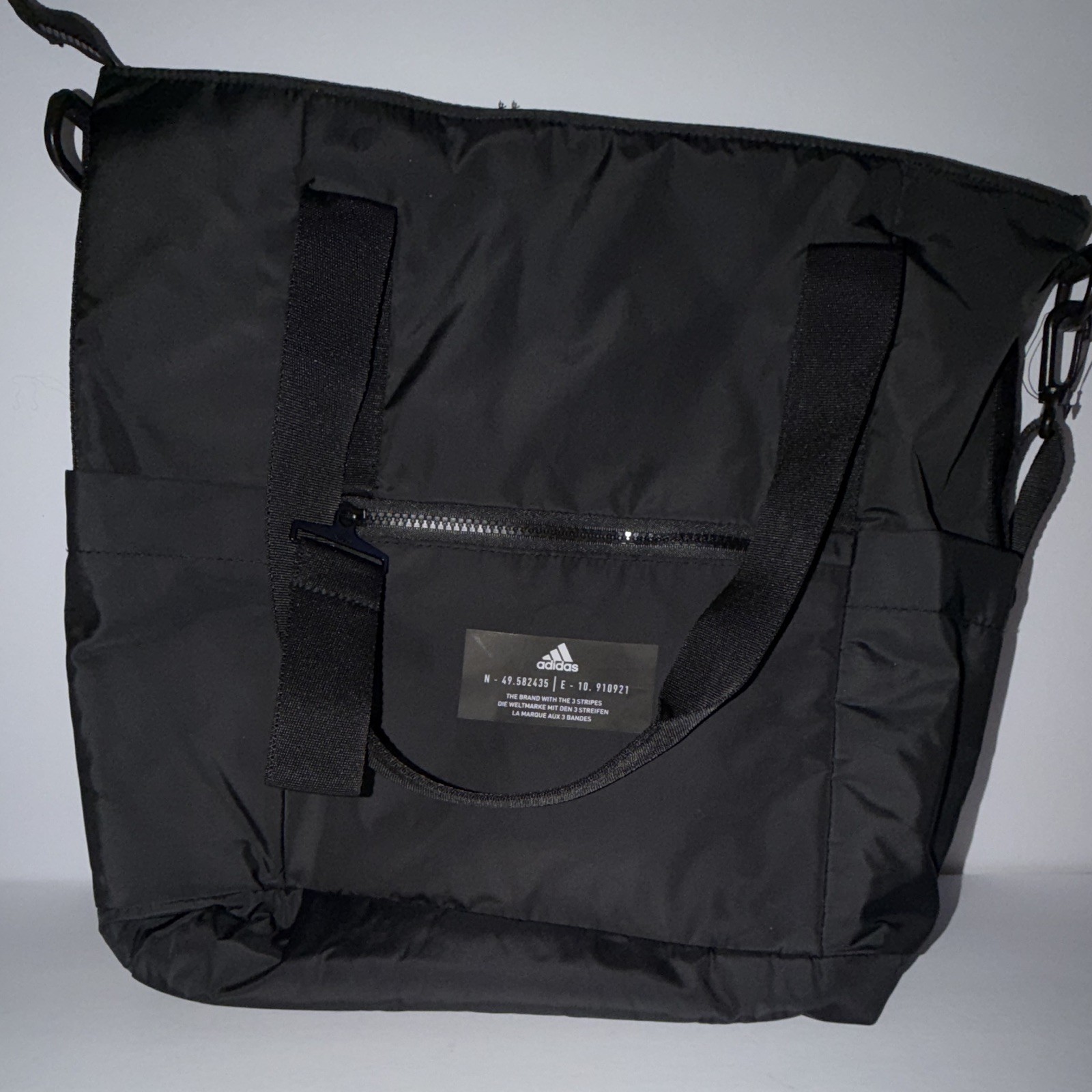 adidas Solid Black Tote Bag Zip Closure Shoulder Strap with Inner Pockets