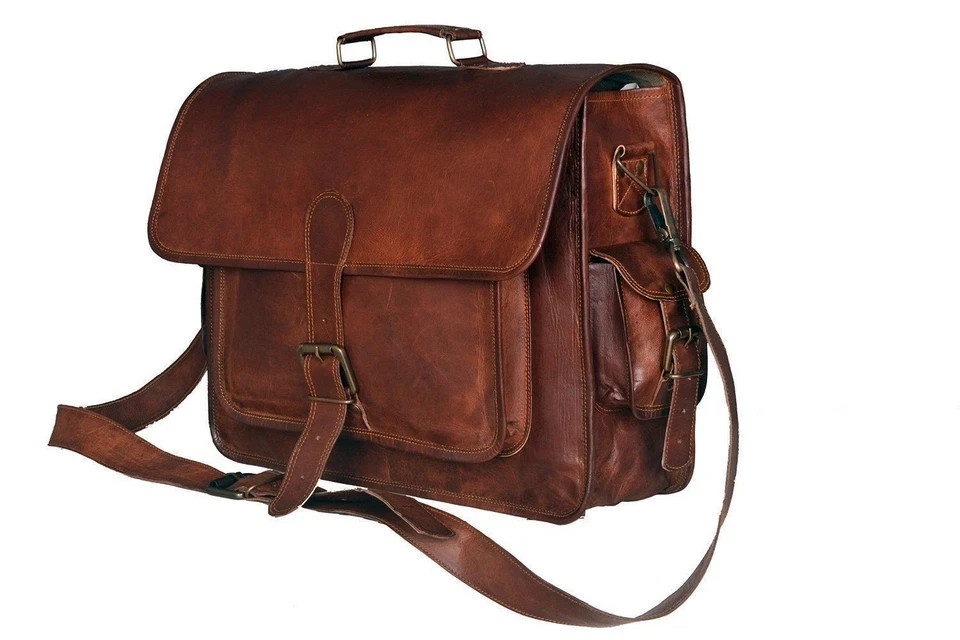 Vintage Goat Leather Laptop Bag Handmade Goat Travel Ready Bag New