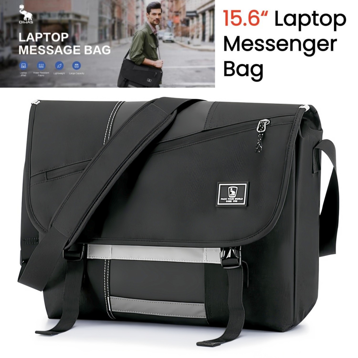 OIWAS 15.6″ Laptop Messenger Bag Travel Crossbody Bag School Shoulder Bag Black
