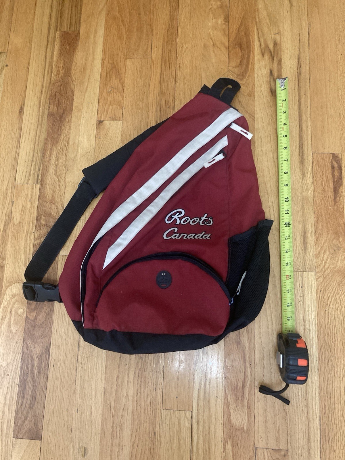 Roots Canada Crossbody /Sling Bag Red /beige/black -3 Zipper Compartments