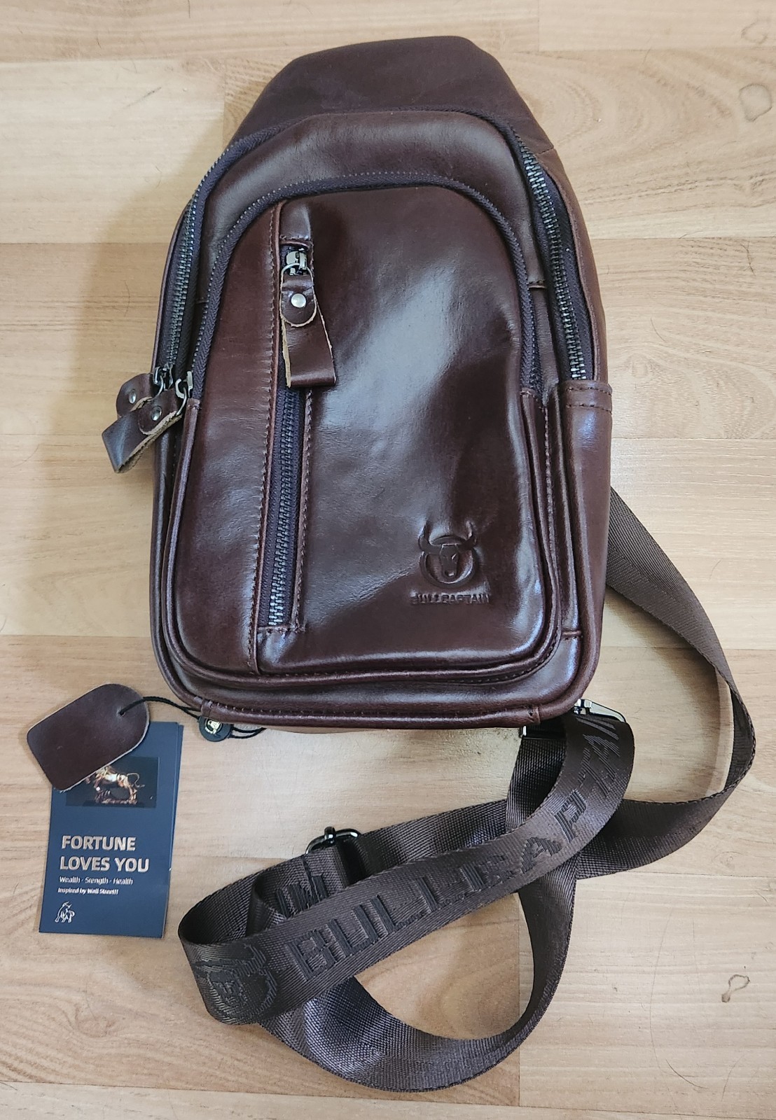 Bull Captain Leather Sling Bag Cross Body New w Tags Brown Cow Leather Adj Strap
