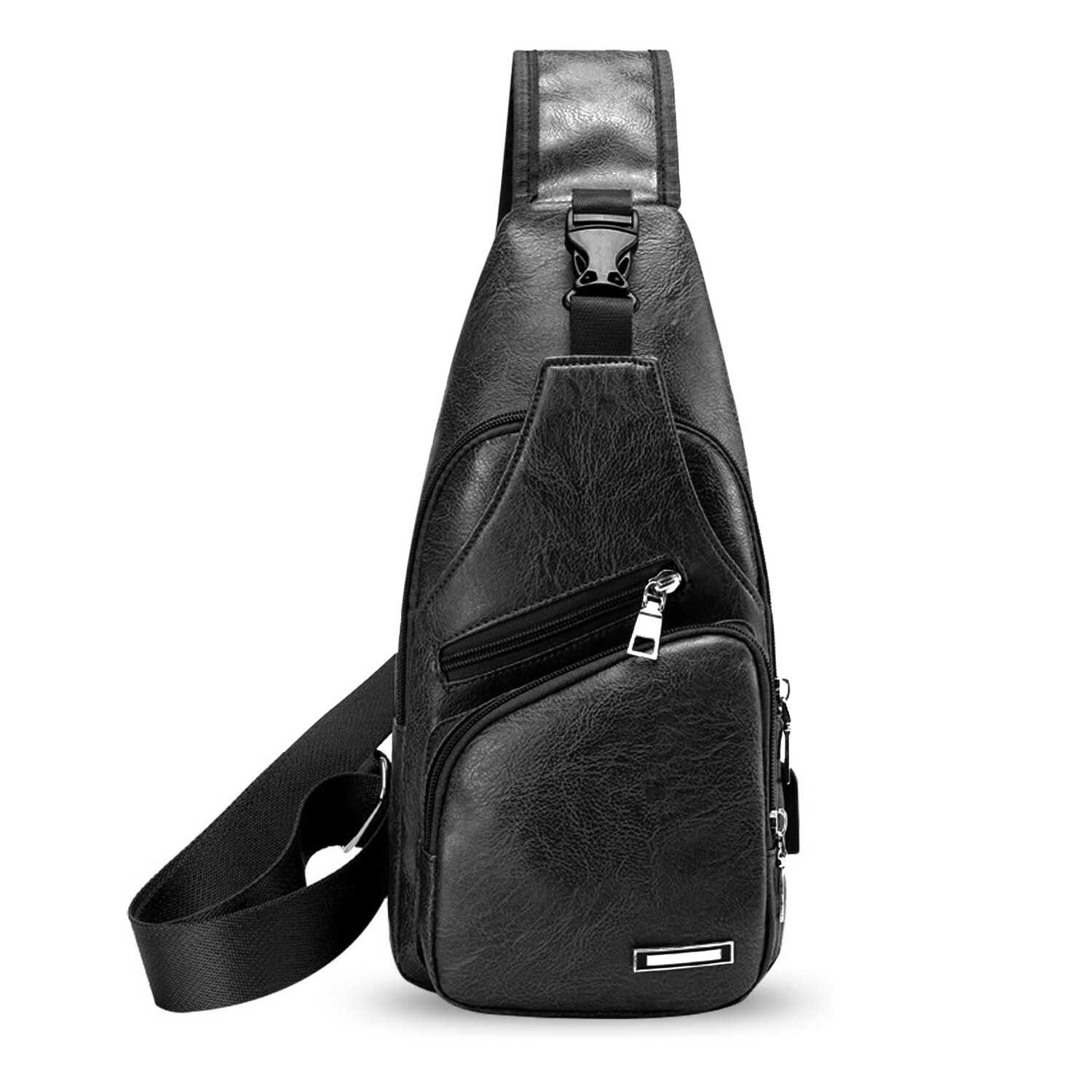 Men’s Leather Chest Bag Crossbody Bag Fashion with USB Port Sports Casual Bag