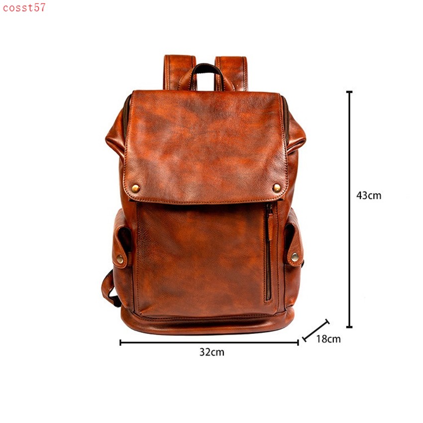 Handmade Really Cow Leather Backpack Vintage Men’s Casual Travel Bag Laptop Bag