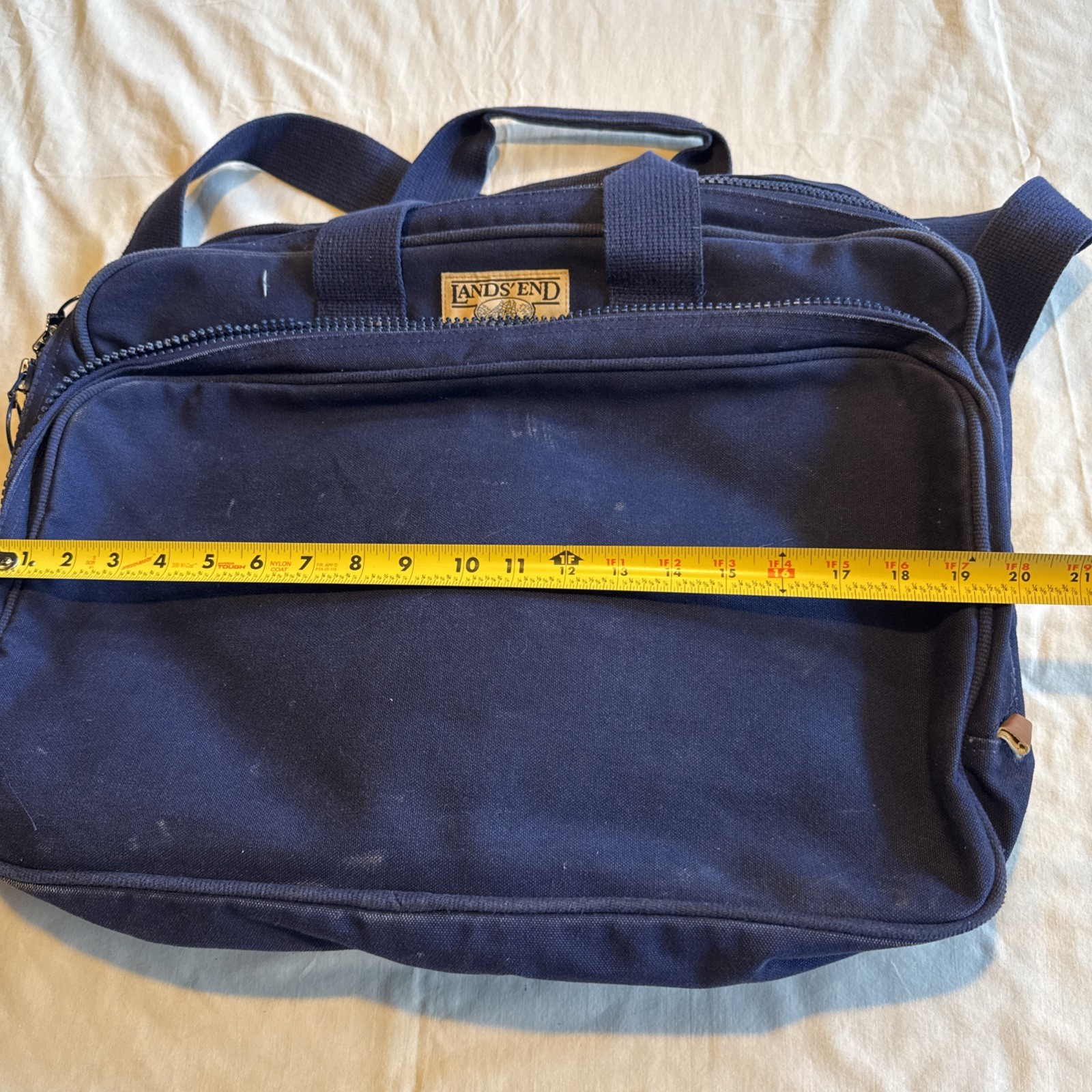 Vintage Lands’ End Square Rigger Canvas Leather Bag USA Navy 1970s Preppy