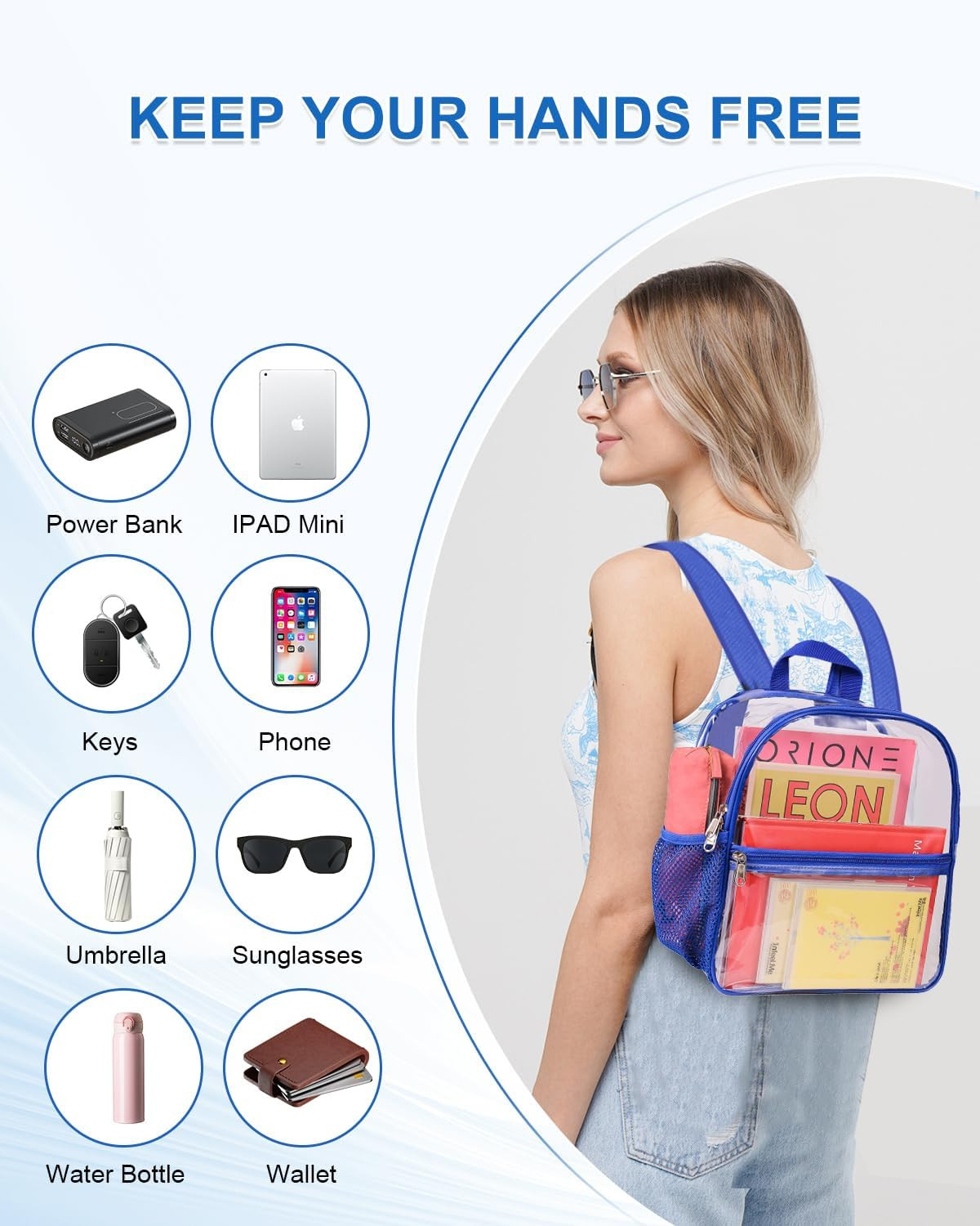 Clear Backpack for Stadium Events, 12X12X6 Small Clear Plastic Bag with Reinforc