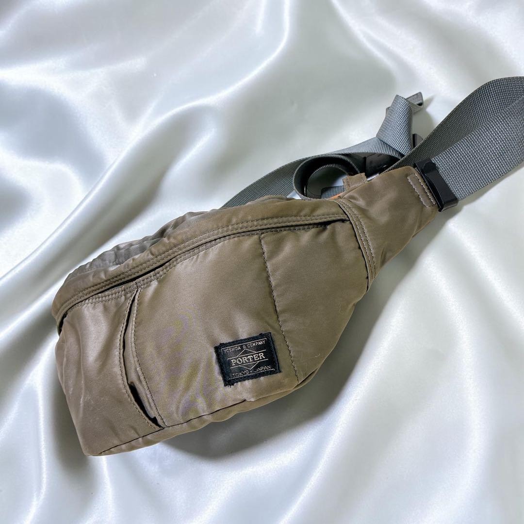 Authentic PORTER TANKER Waist Bag Silver Gray Bronze 16cm Size, Discontinued Col