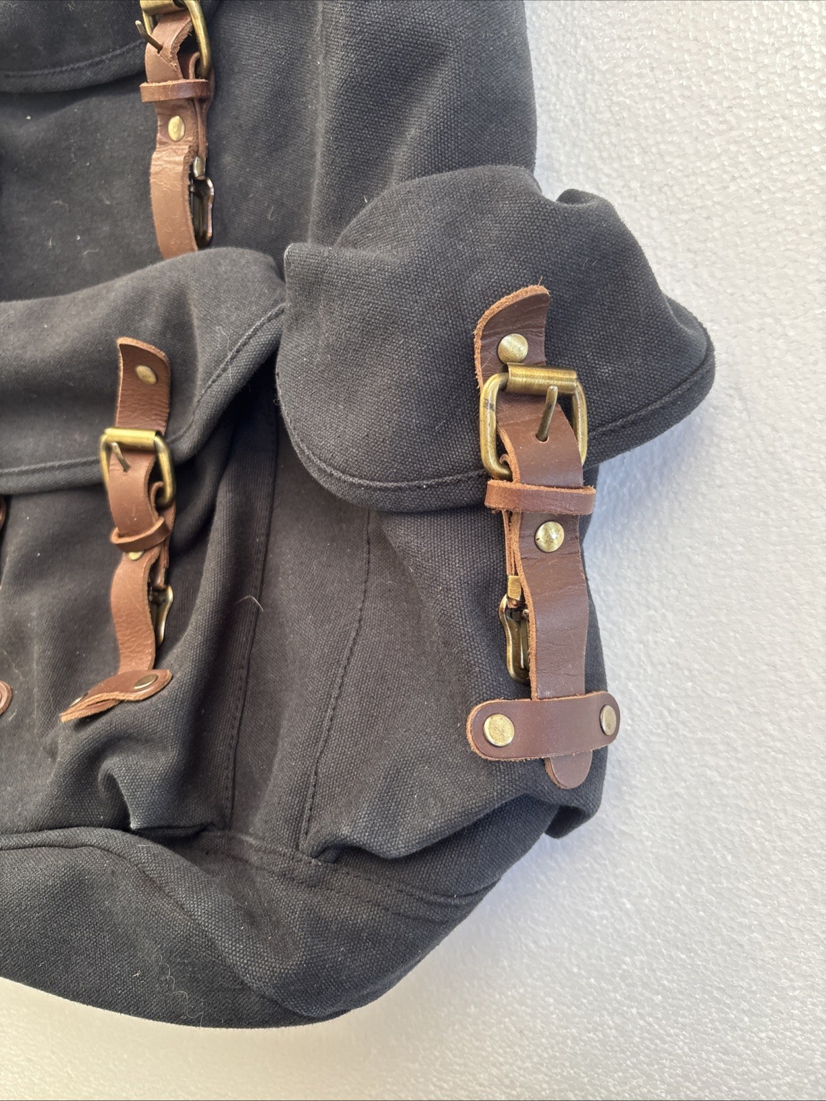 Outback Trading Co Black Overlander Satchel Cotton Canvas Leather Trim Backpack