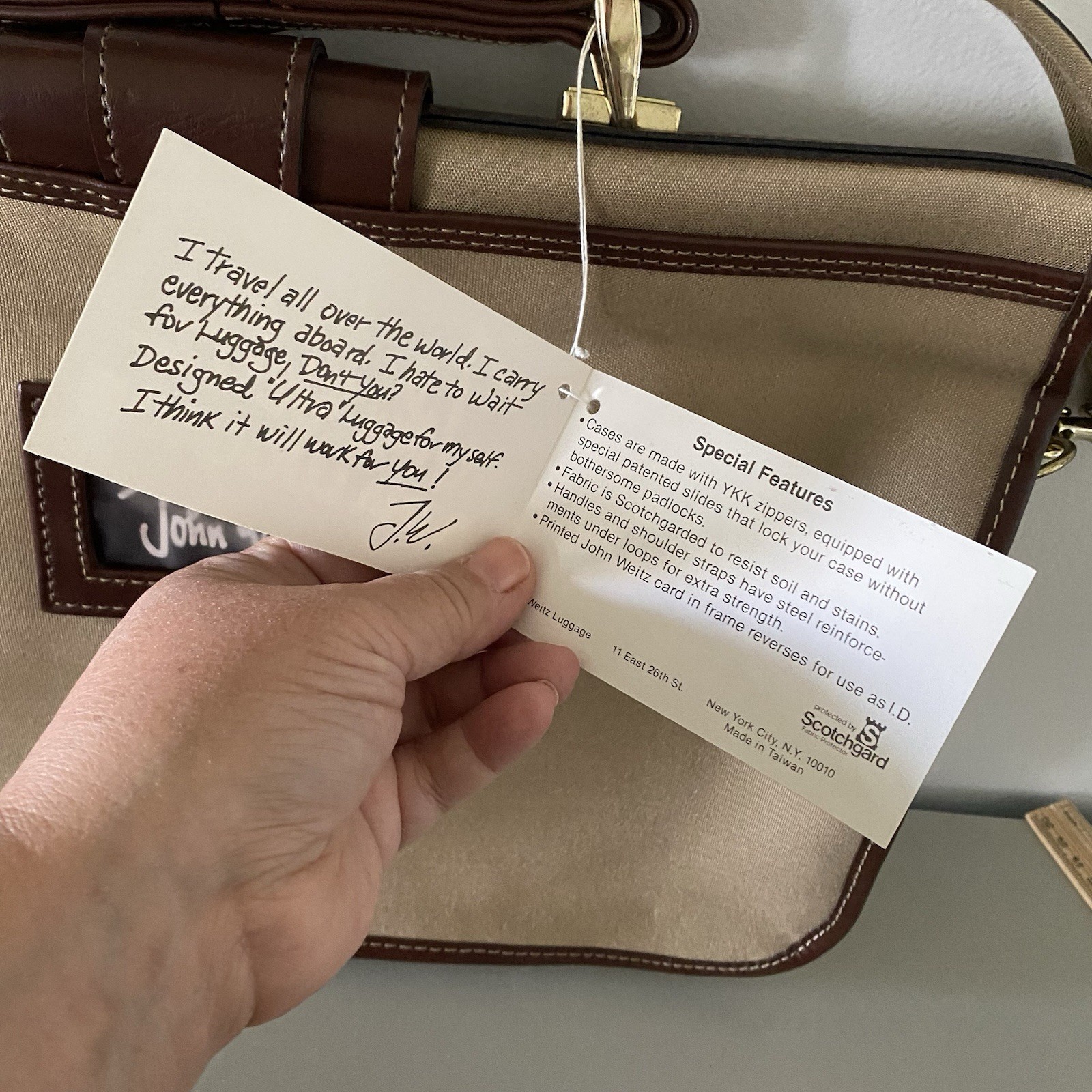 Vintage John Weitz Tan Canvas Messenger Bag Satchel Work Office Academia Preppy