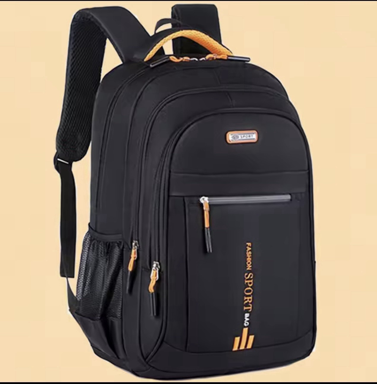 SPORT Black/Orange Backpack Zip Reflective Padded Straps Bottle Pocket