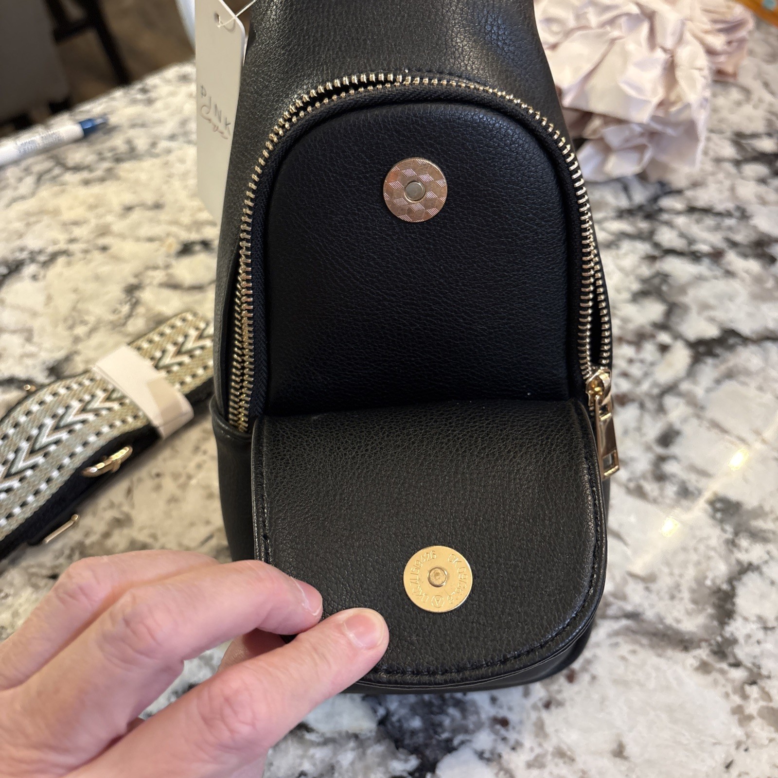 Pink Cove Small Black Crossbody Sling Bag Zip, Adjustable Strap