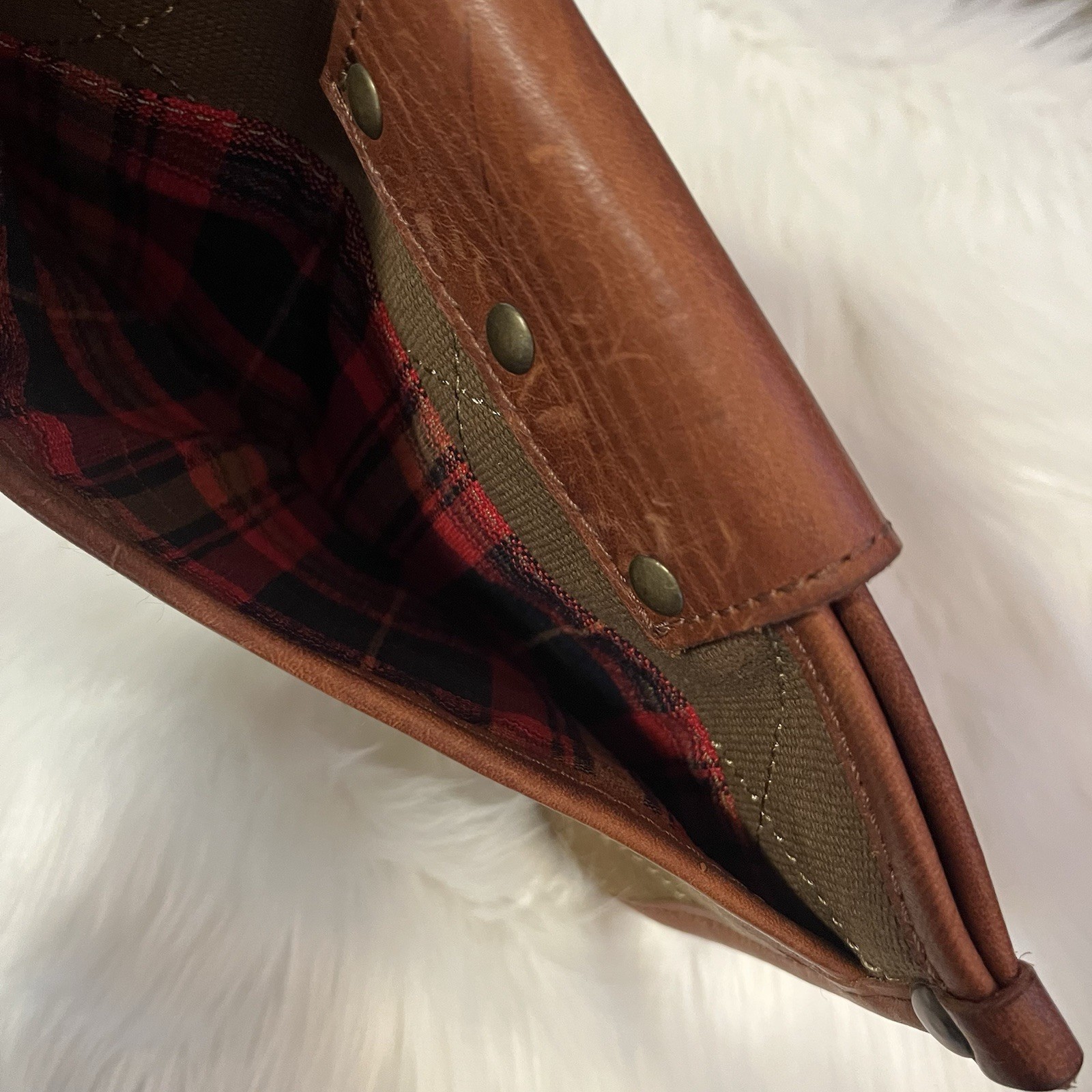 Will Leather Goods Quilted Canvas Pouch Bag Plaid Lined Olive Brown Eugene OR