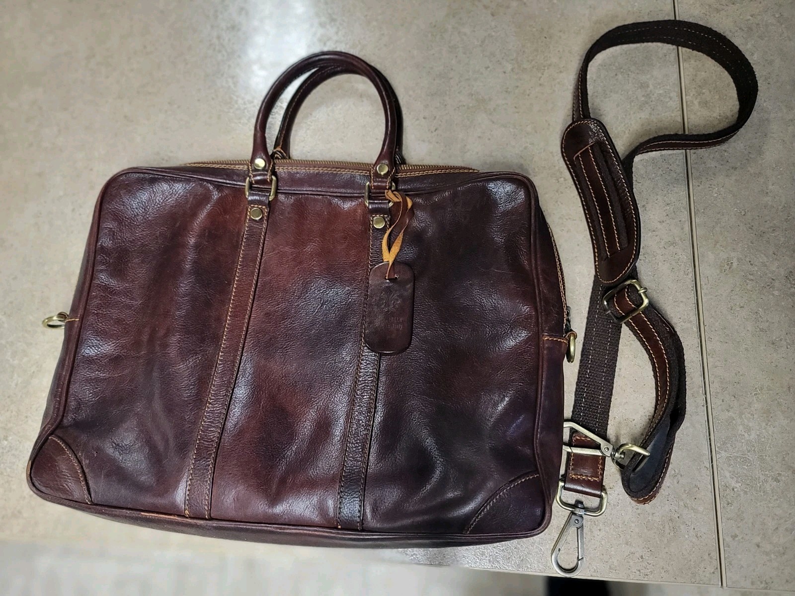 Vera Pelle Italy 100% Italian Leather Briefcase Messenger Bag W Strap 16.5”