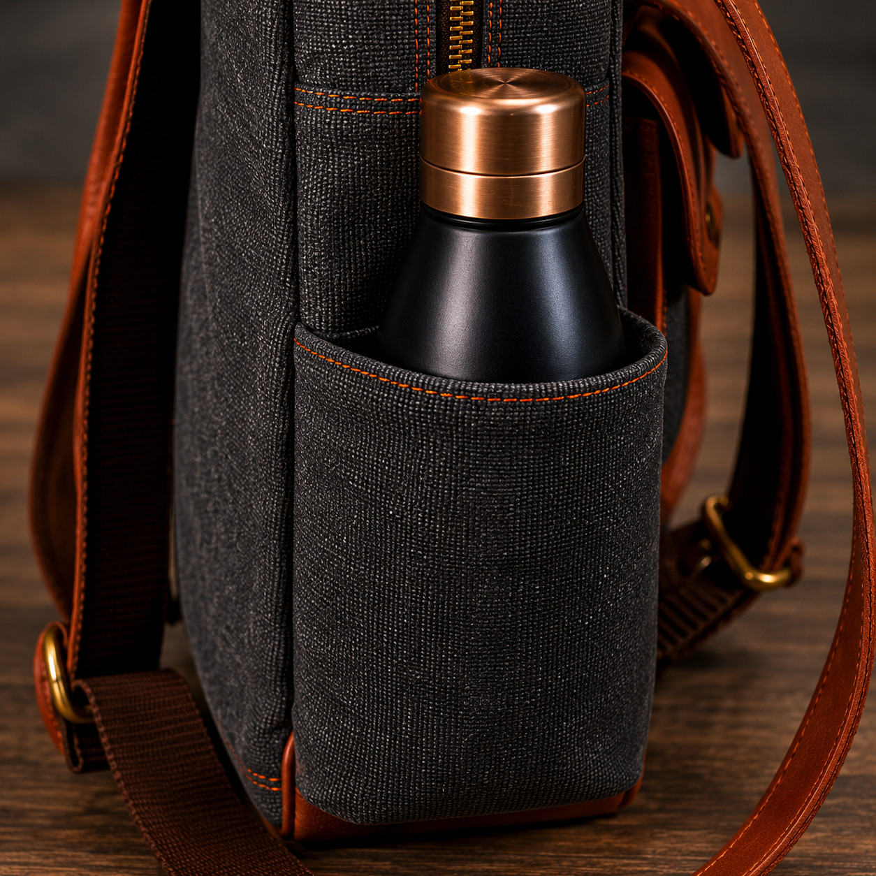 Durable Canvas & Leather Rucksack 18″ Multi-Pocket Travel Shoulder Backpack
