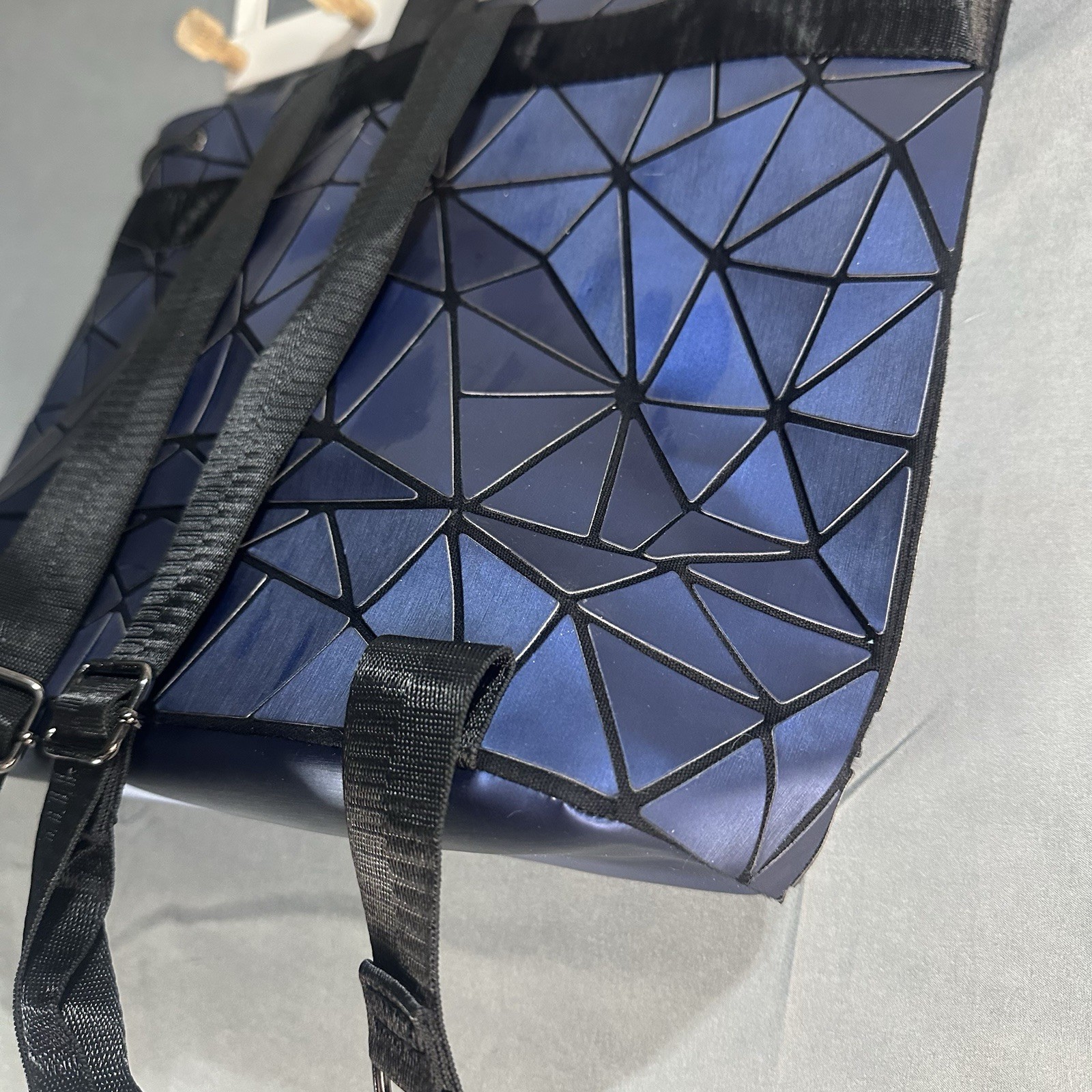 Geometric Prism Backpack Blue Foldable Origami Style Bag Adjustable Straps