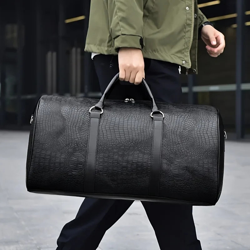 Large Capacity Retro Crocodile-Textured Travel Duffel Bag – Durable Unisex Vacat