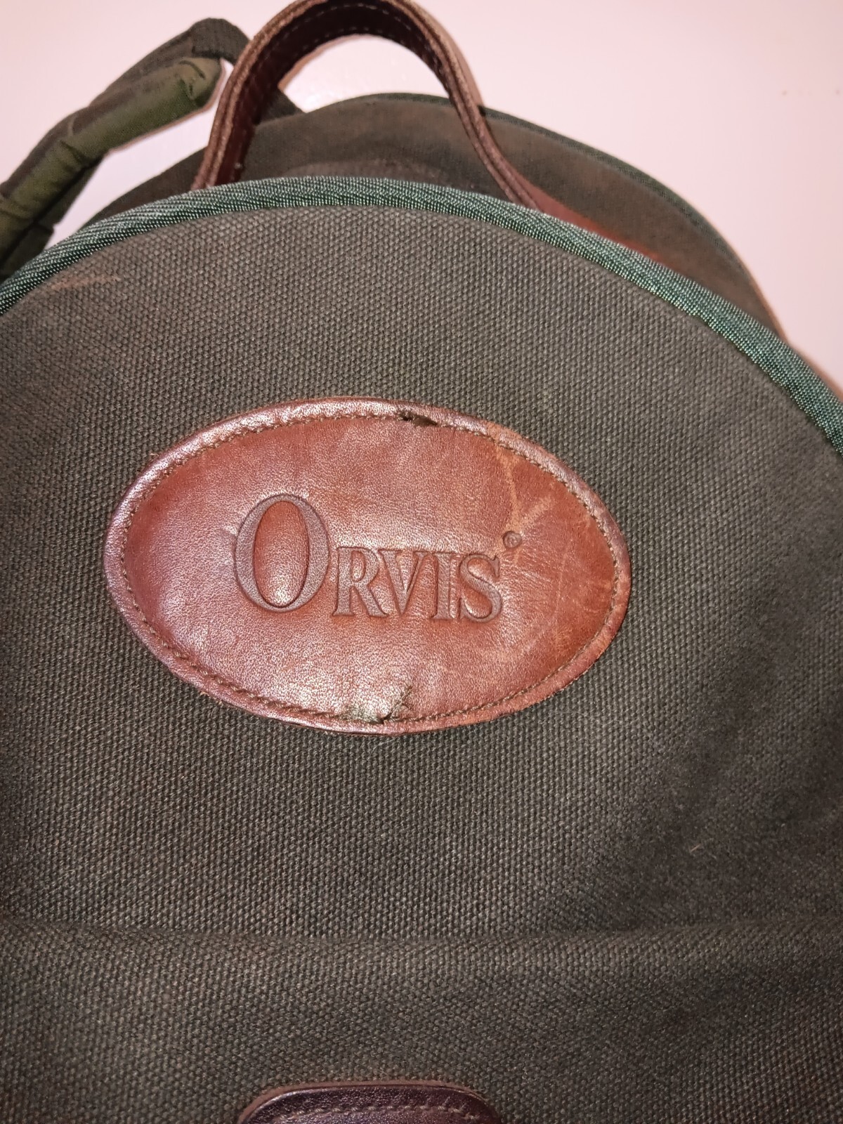 Vintage Orvis Battenkill Canvas & Leather Backpack Dark Hunter Green Bookbag