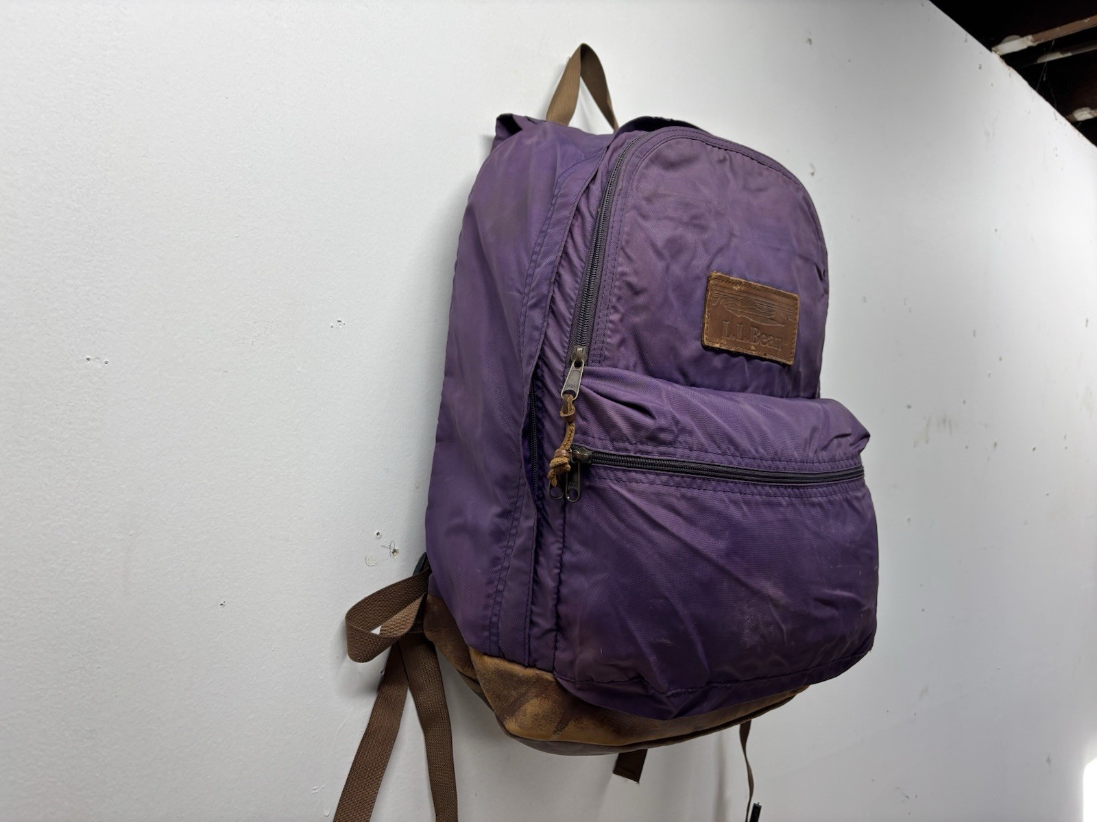 Vintage LL Bean Leather Bottom Backpack 90’s Made in USA Purple