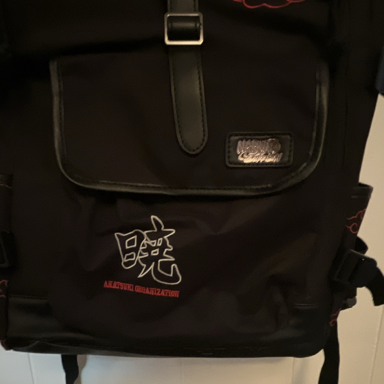 Men’s Anime Akatsuki Backpack Black/Red Cloud Print Roll-Top Zip Buckle