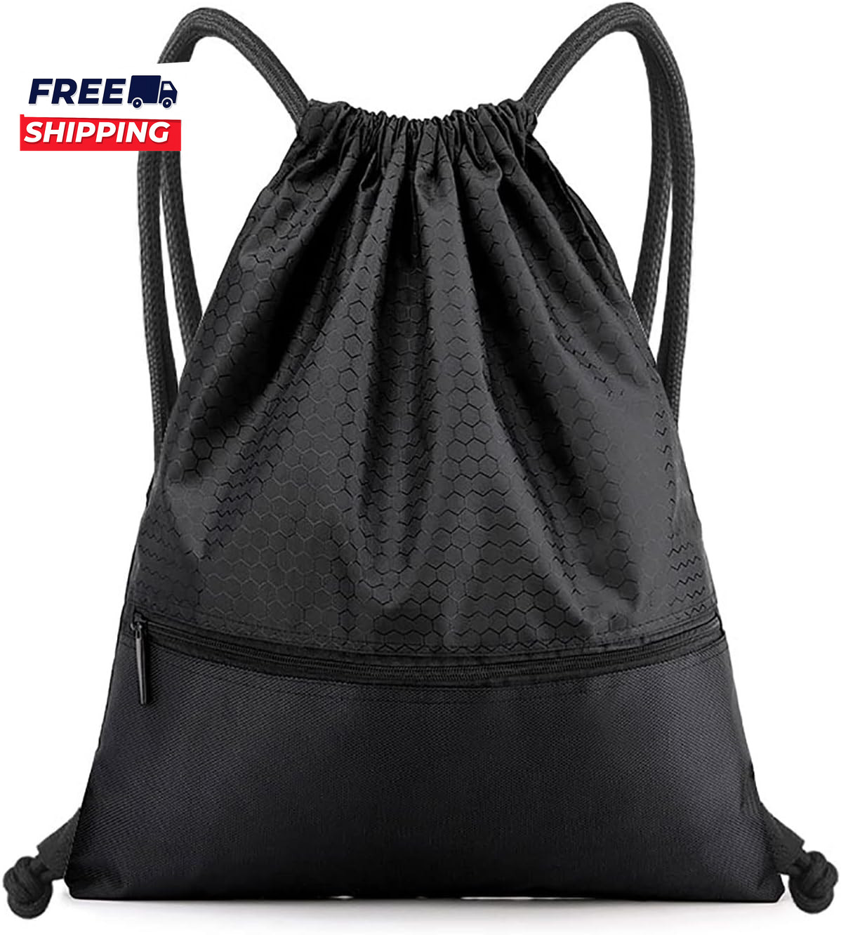 Drawstring Backpack Bag Waterproof Draw String Back Sack with Zip Pocket