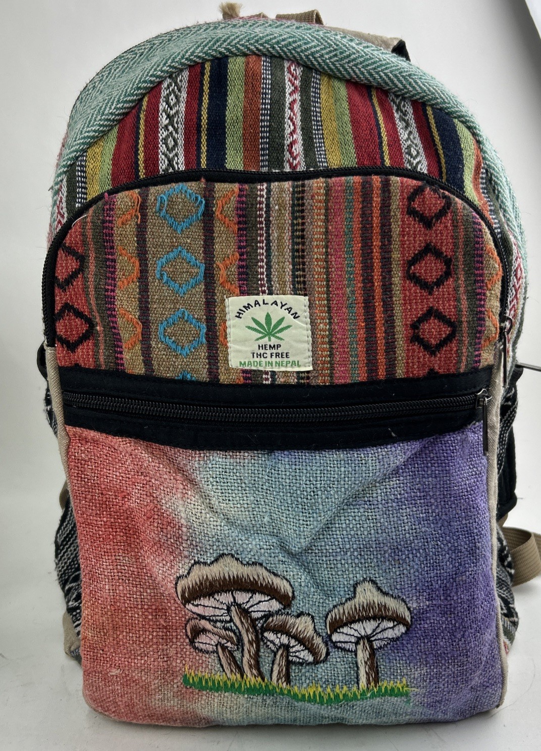 Himalaya Hemp Backpack Orange Red Aztec Southwestern Mushrooms Hippie Bag Canvas
