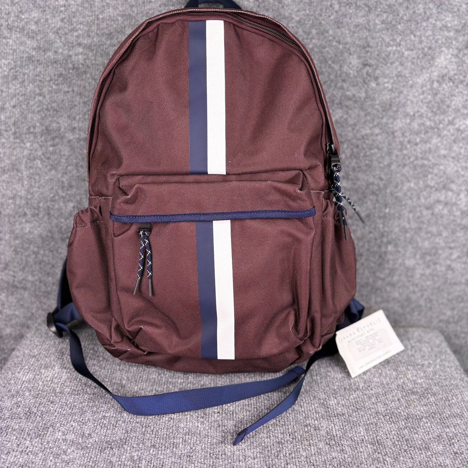 Banana Republic Men’s Merchant Nylon Stripe Backpack Burgundy Navy NWT Sample