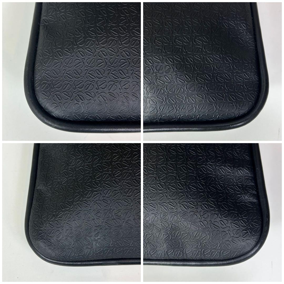 Loewe Repeat Anagram Embossed Shoulder Bag Sacoche Silver Hardware Black 25x28cm