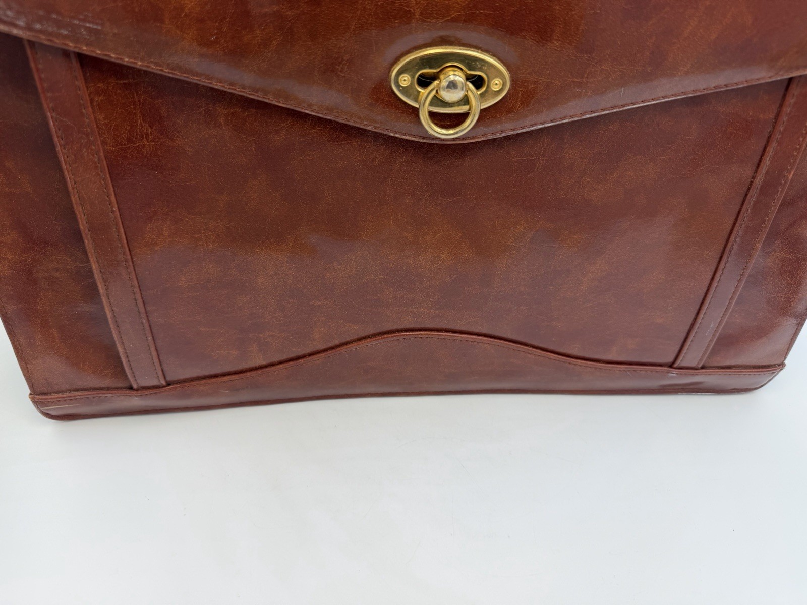 Brown Vintage Jackson Leather Briefcase Bag Double Top Handles