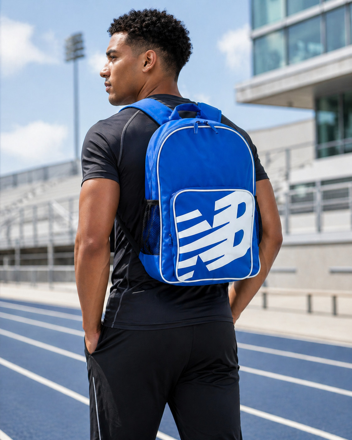 New Balance Backpack Classic Logo Laptop School Travel Training Gym Bag Blue