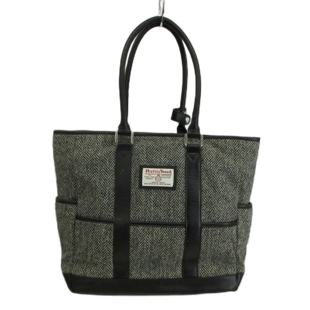 Harris Tweed Black Tote Bag Men’s Tweed Herringbone AB Condition 16×12.5in