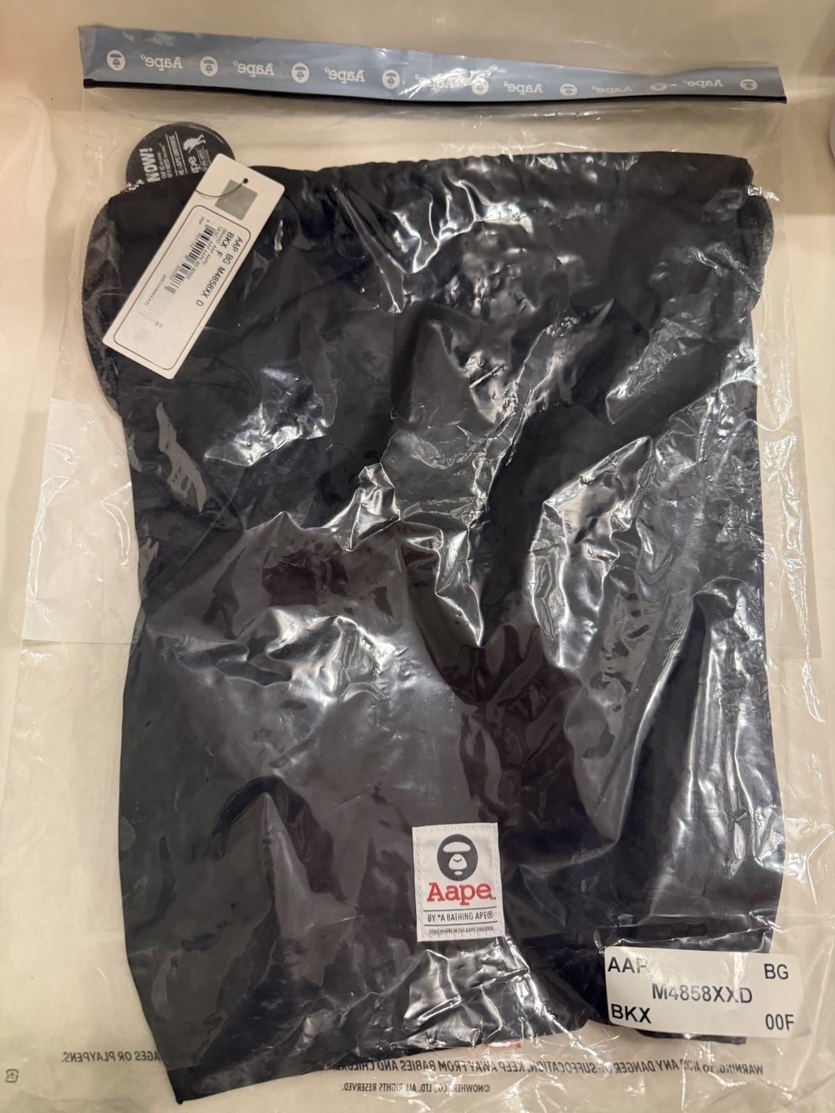 Aape By A Bathing Ape Drawstring Bag Black 17″ x 12.5″ NEW! BAPE