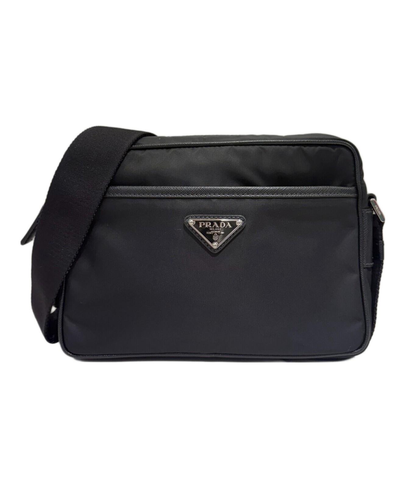 Prada Saffiano Re-Nylon Leather Shoulder Bag Black Crossbody Triangle Logo