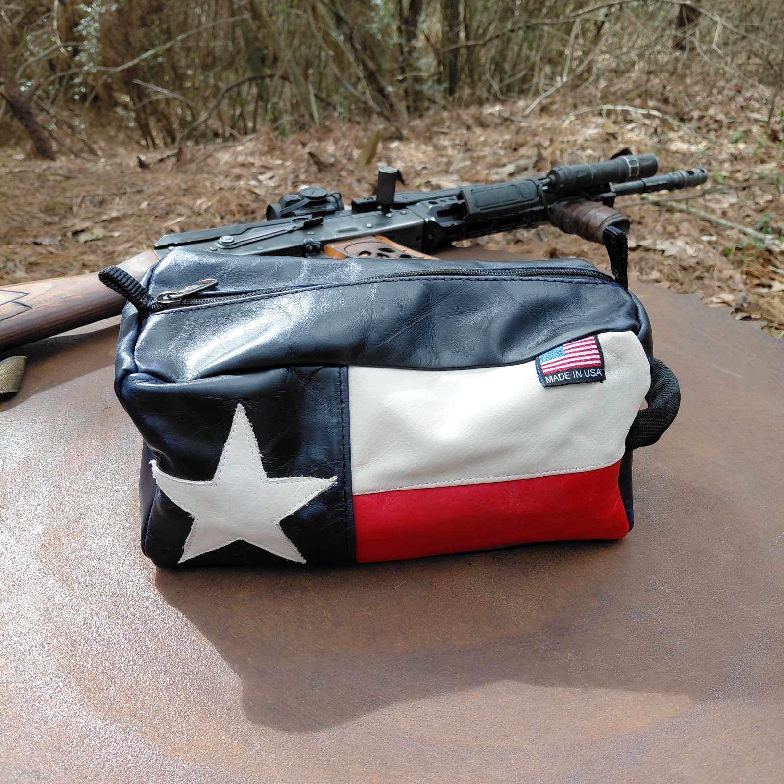 Leather Range Bag Ammo Bag Handmade Retro Art USA Texas Flag American Patriotic