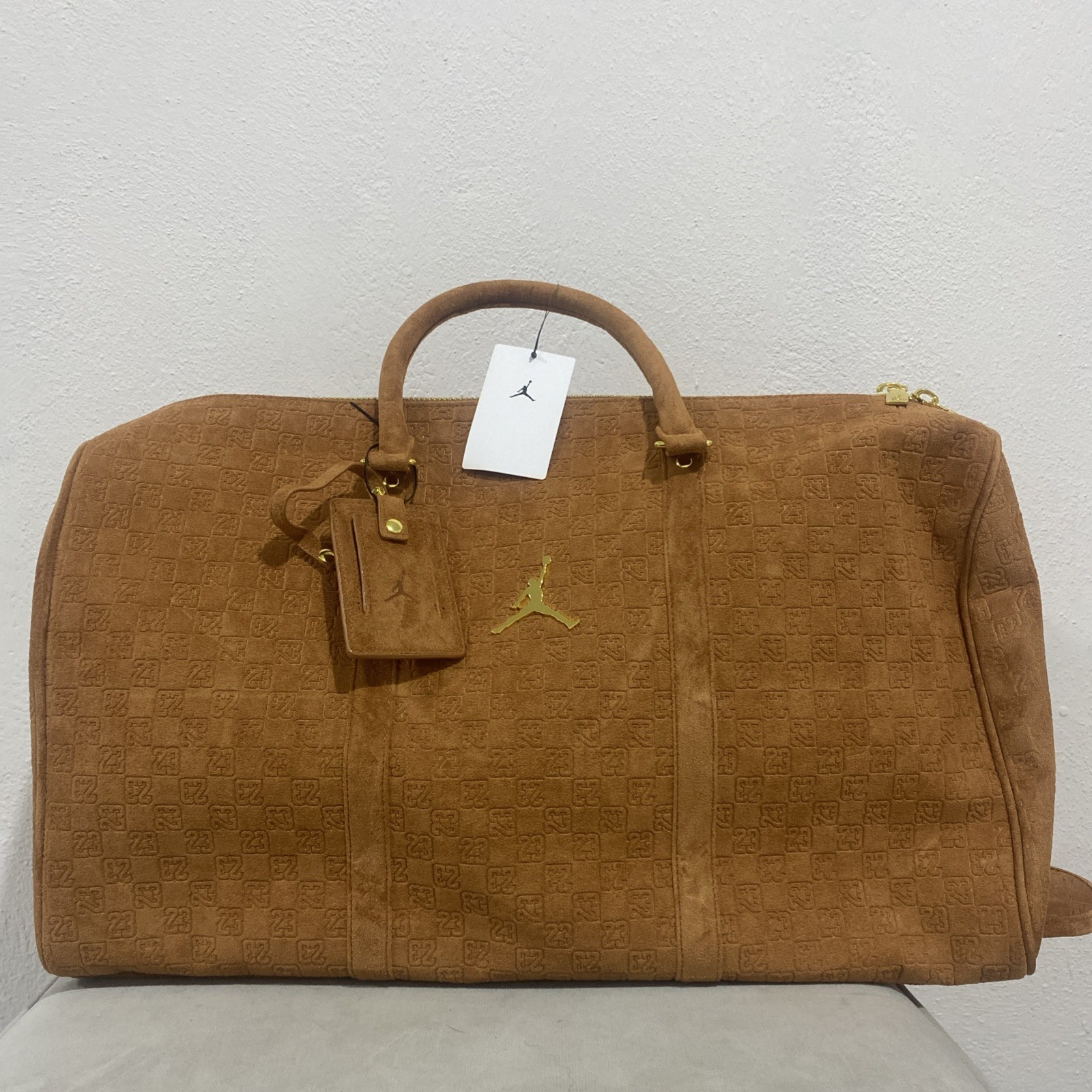 Nike Jordan Suede Monogram 40L Duffel Cognac Large Bag LM9205-X6X