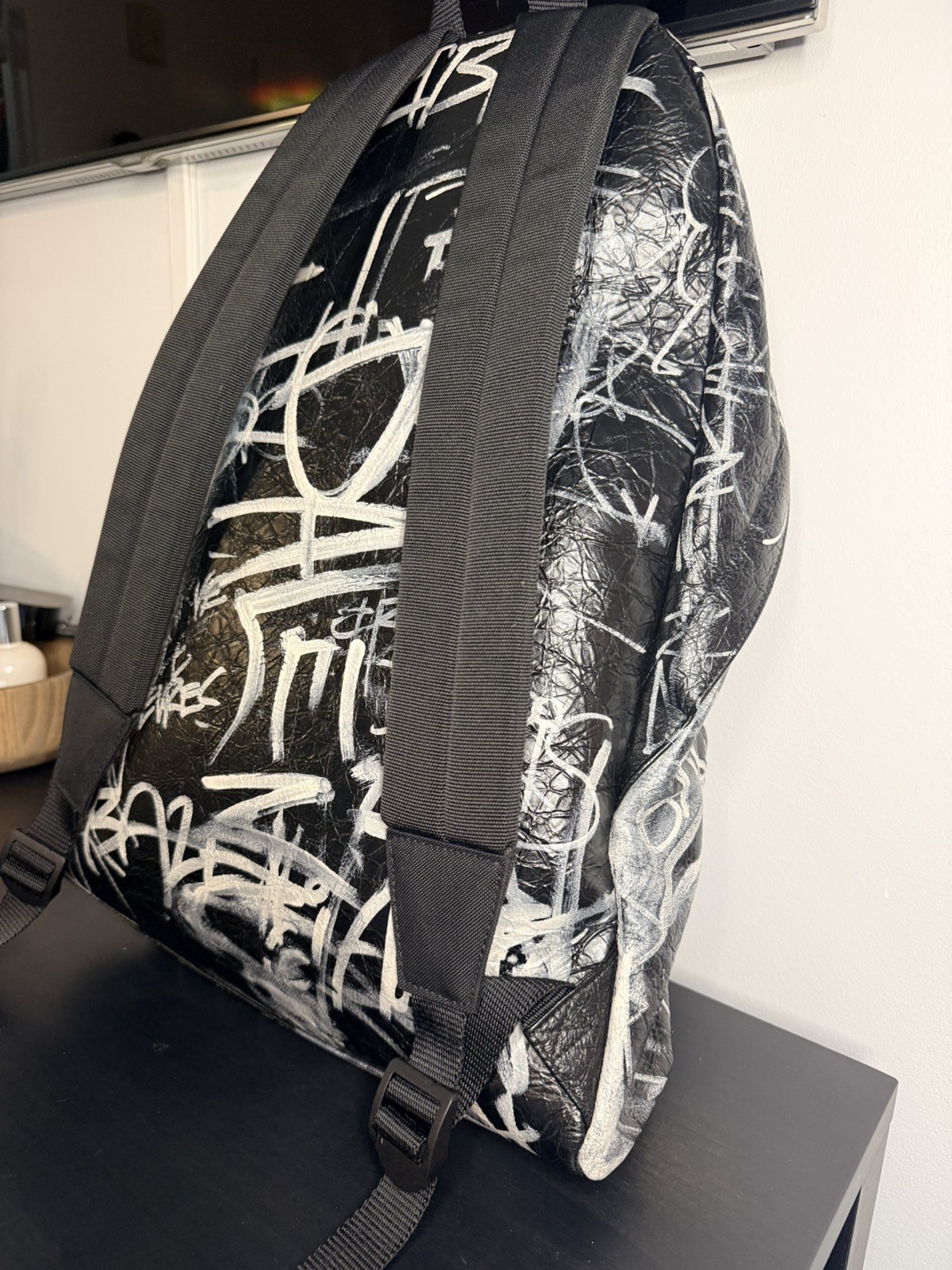Balenciaga Explorer Graffiti Backpack Black Arena Lambskin Italy
