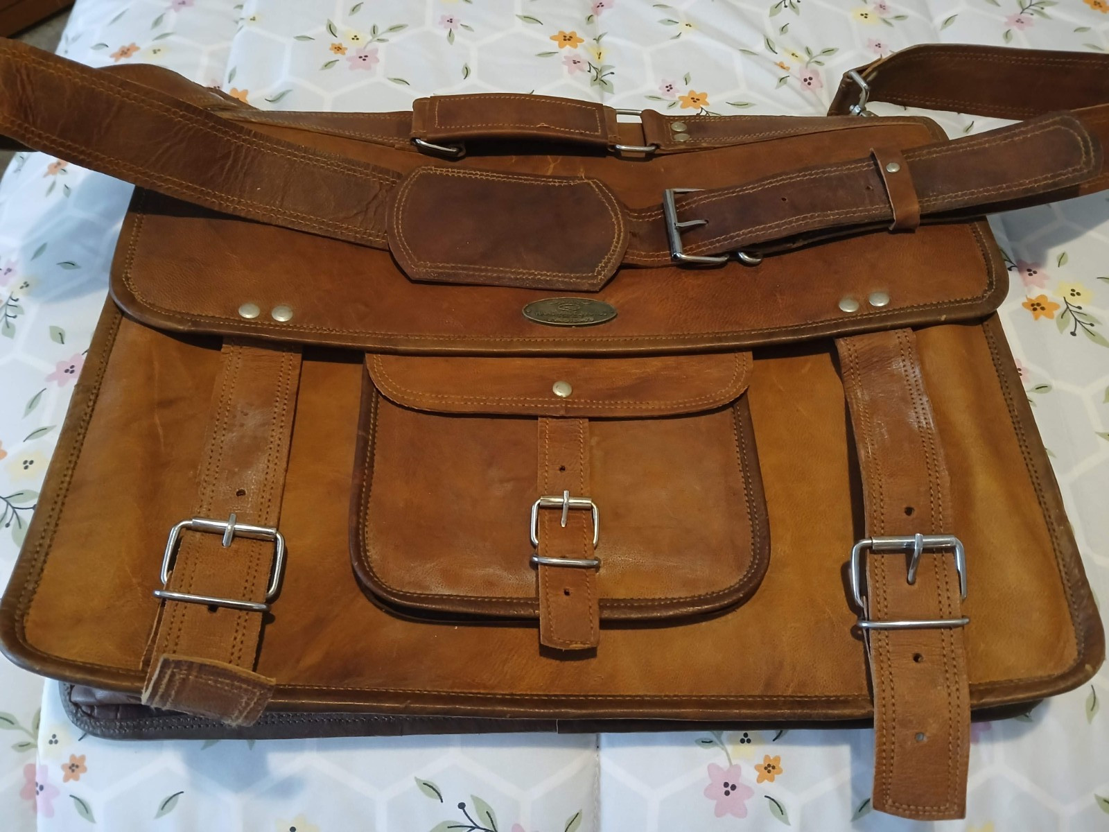 MEN’S HANDMADE WORLD EXECUTIVE BROWN LEATHER SATCHEL MESSENGER BAG MADE IN USA