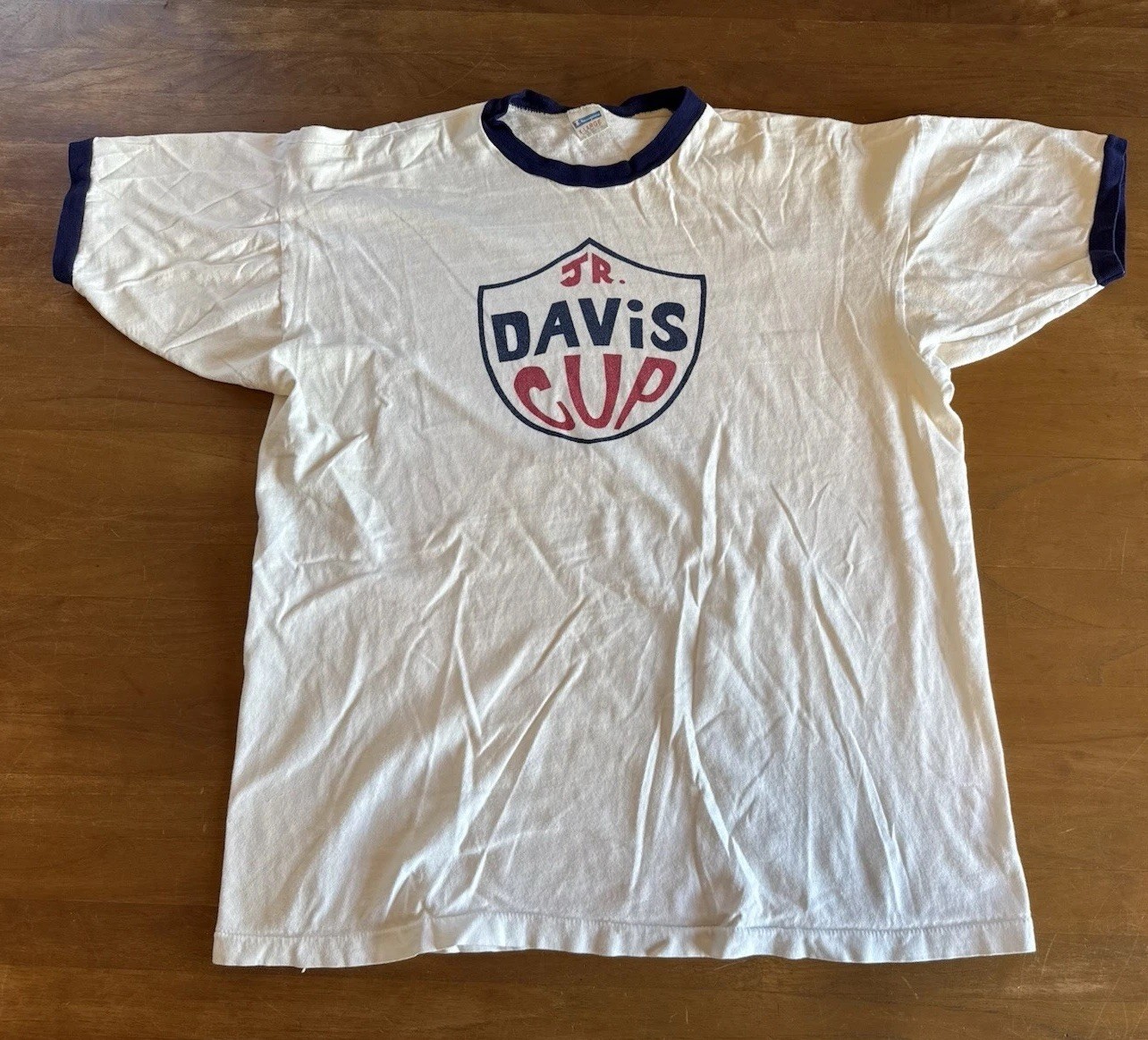 Champion Blue Bar Junior Davis Cup Tennis Ringer 70S T-Shirt Size XL