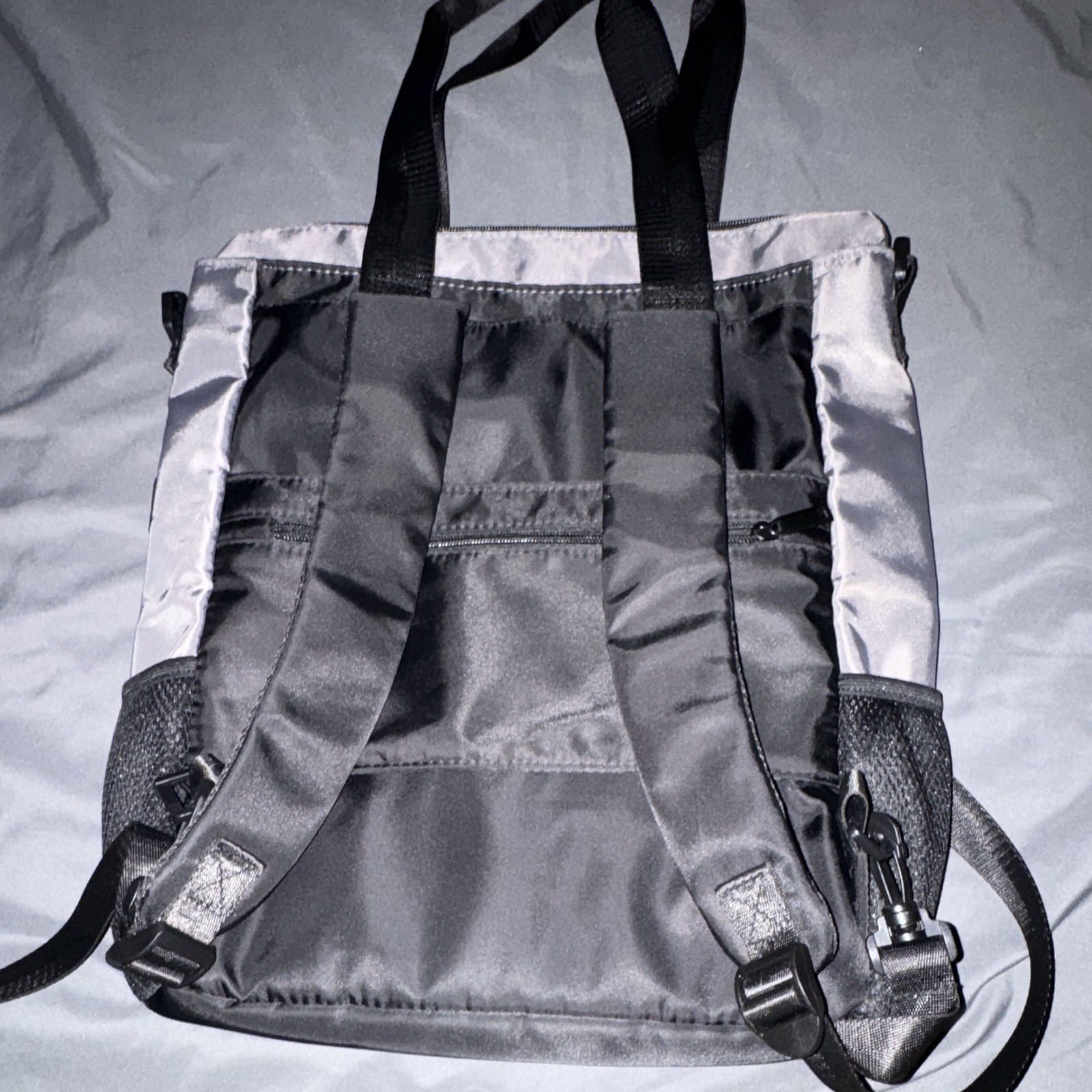 YUREAY Gray/Black Backpack Tote Bag, Zip Closure, Pockets, Adjustable Strap