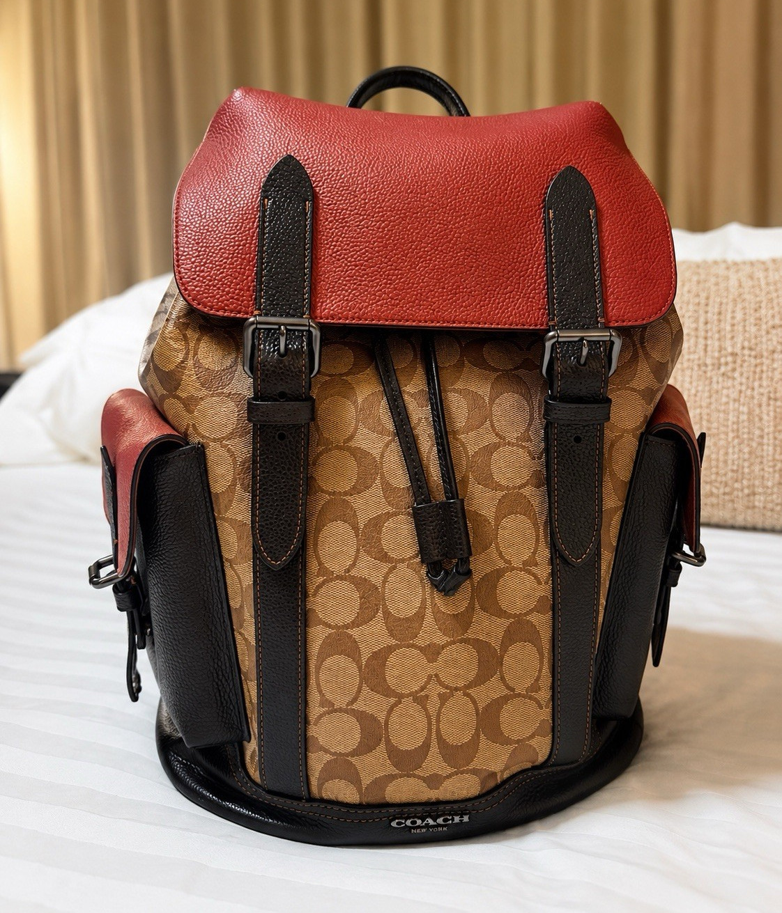 NWT Coach Hudson Backpack In Colorblock Signature Canvas Khaki Terracotta C8145