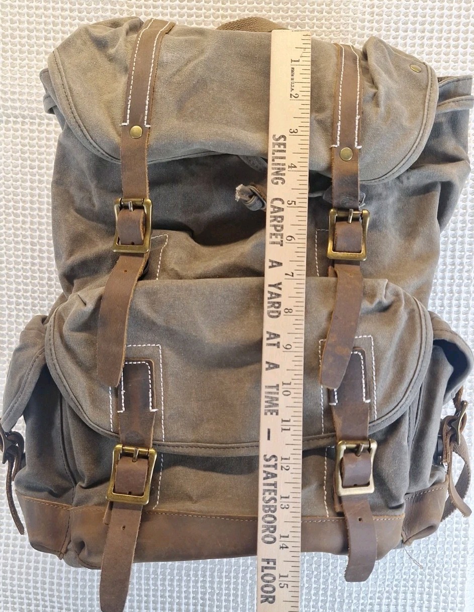 Brass Tacks Waxed Canvas Leather Rucksack Backpack Travel Hiking Camping School