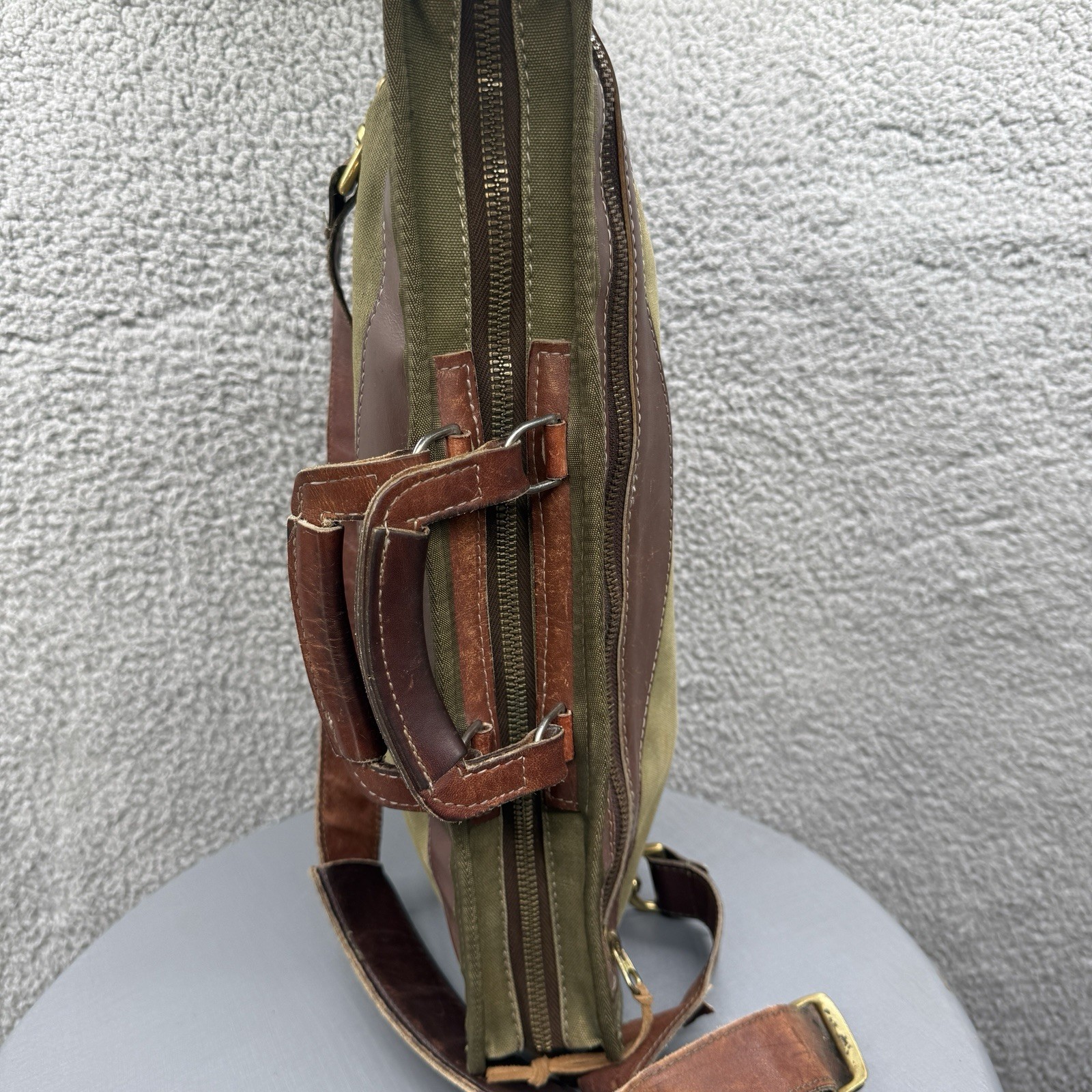 Vintage Orvis Canvas & Leather Briefcase Messenger Bag Shoulder Bag USA Green Ta