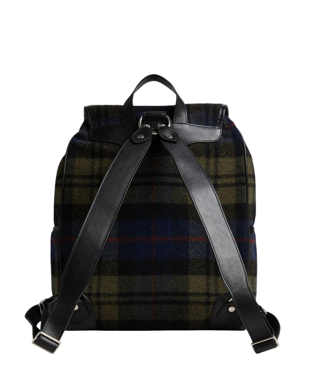 Men’s Ghurka Navy Plaid Wool Black Leather Blazer No. 278 Backpack New $1495