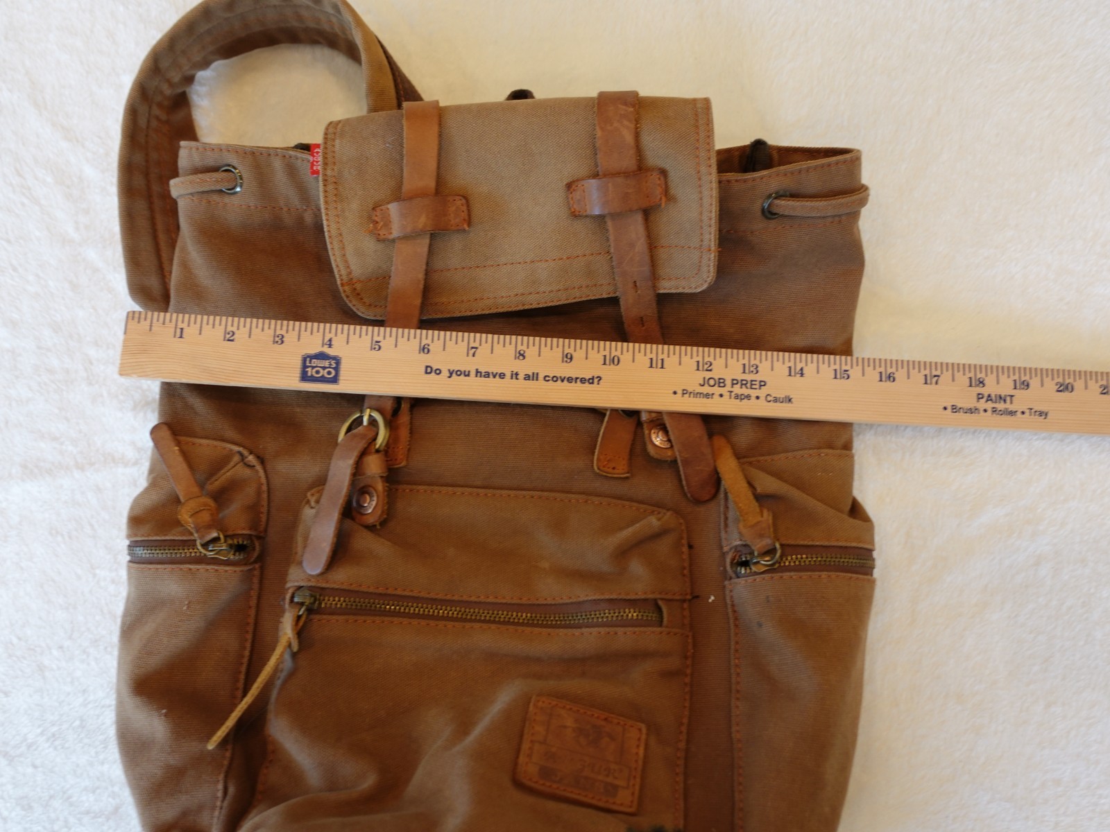 Augur Jans Brown Canvas Leather Strap Backpack Hiking Travel School Boho