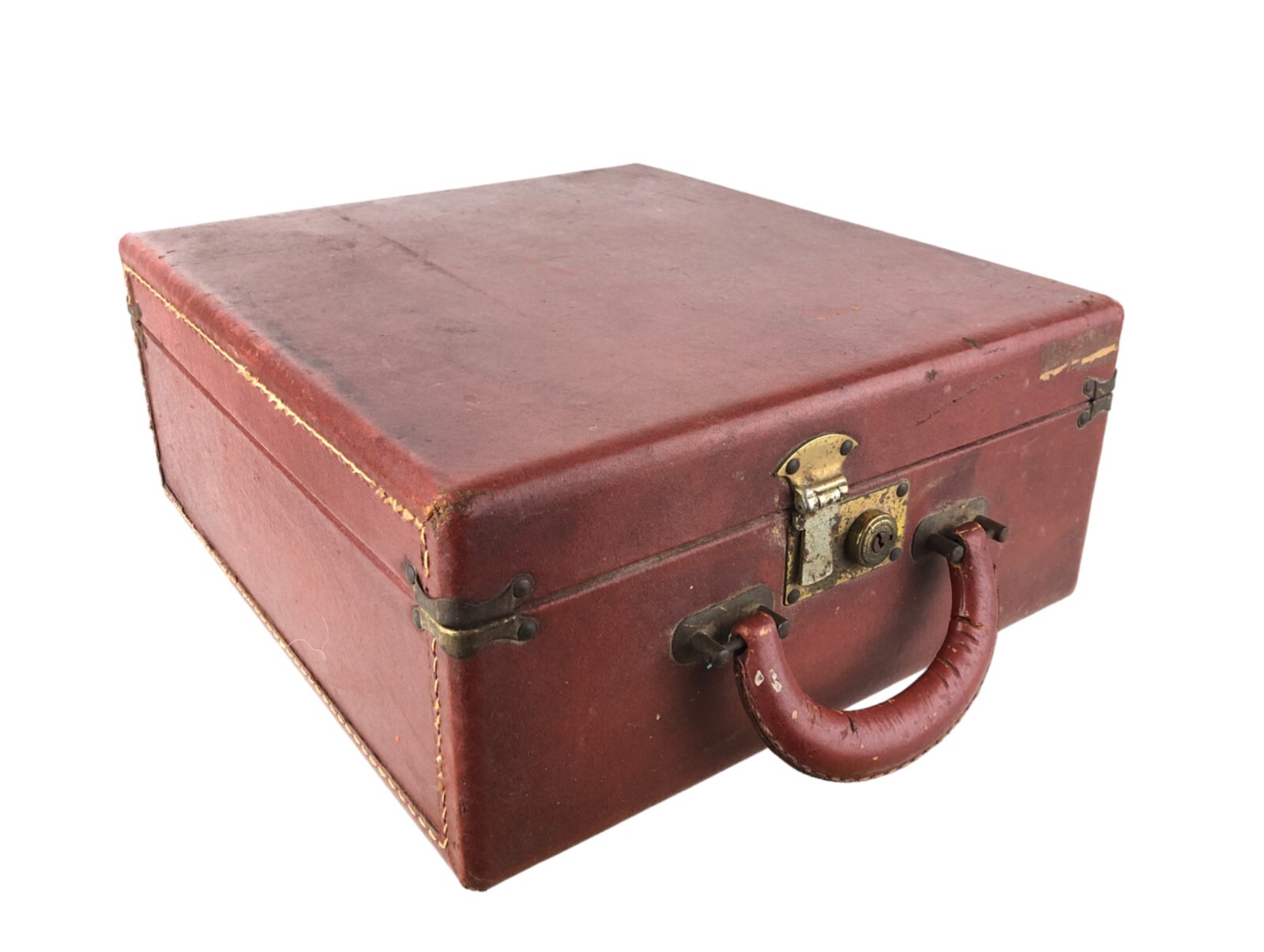 Vintage Hardshell Brown Leather Lockable Artist’s Case 13 x 12 x 5.5″ No Key